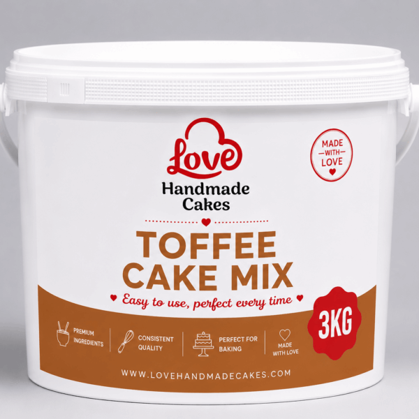 Toffee cake mix in a bowl with toffee pieces.